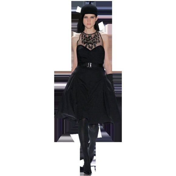 Milly New York Black Embellished Neckline Fit And Flare‎ Aviana Sateen Dress 4 - Picture 2 of 16